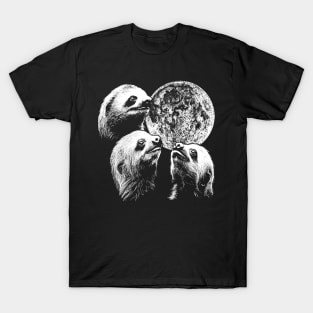 3 Sloth Moon Howling Raccoon Head Funny Wolf T-Shirt